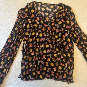 Zara floral long bell sleeve blouse